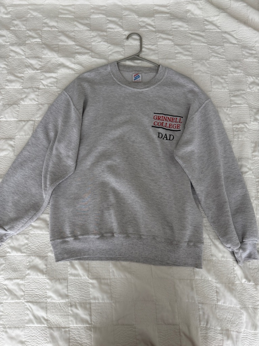 Gildan Gray Crewneck Sweatshirt with Red Grinnell College Embroidery